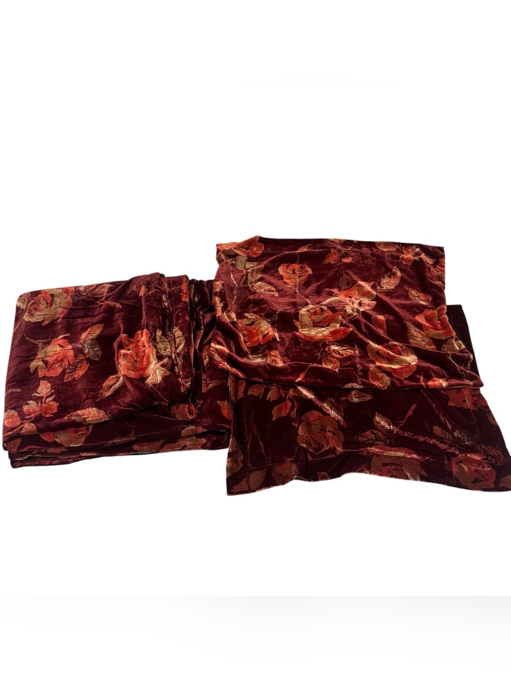 Pottery Barn Crushed Velvet Roses Full Duvet Cover & Standard Sham Set 3 Piece